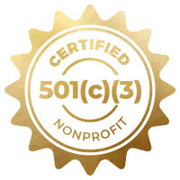 Gold emblem with a jagged edge, featuring the text "CERTIFIED 501(c)(3) NONPROFIT" in bold letters.