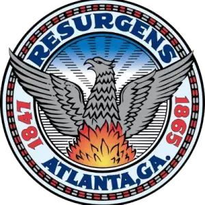 City of Atlanta seal featuring a phoenix rising from flames, symbolizing rebirth. The words "Resurgens" and "Atlanta, GA" encircle the image with dates 1847 and 1865 on each side.