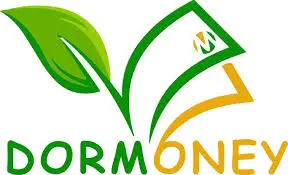 Logo featuring a green leaf and stylized dollar bill with the word "DORMONEY" beneath, in green and yellow text. The bill has a small "M" inside a circle.