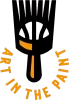 A black paintbrush icon over a two-toned background, with the bottom half in orange and the top half white. The brush contains a stylized basketball design.